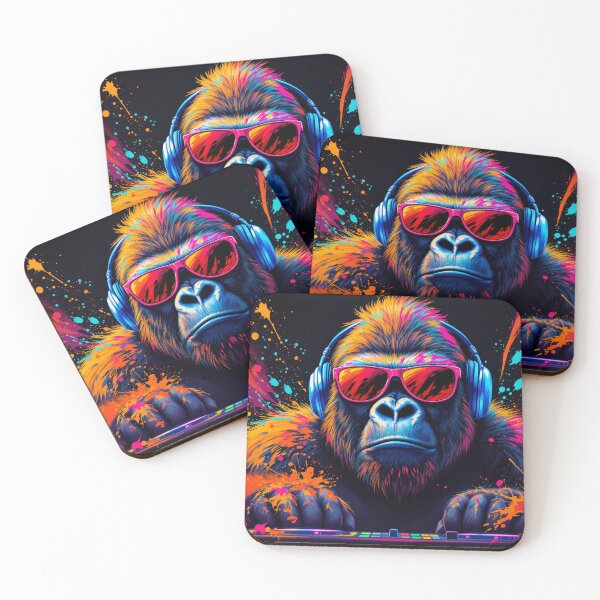 Item preview, Abstract colorful digital artwork of a gorilla DJ designed and sold by mystiquelicorne.