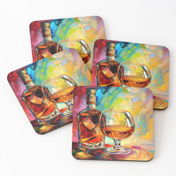 Item preview, Celebrate Sophisticated Enjoyment - Bottle and Glass of Brandy Amid Swirling Vibrant Hues designed and sold by OlfactoART Studio.