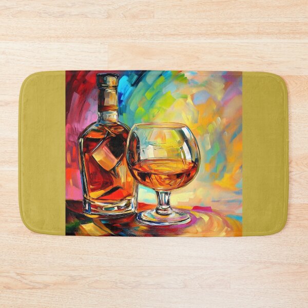 Item preview, Celebrate Sophisticated Enjoyment - Bottle and Glass of Brandy Amid Swirling Vibrant Hues designed and sold by OlfactoART Studio.