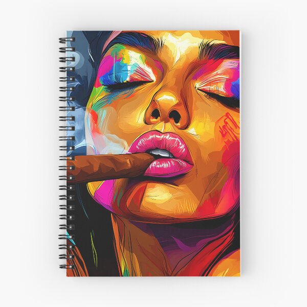 Item preview, A Woman Sensual Calm - Vibrant Femme Fatale in Red Lipstick Smoking Cigar in Bold Multicolor Expression designed and sold by OlfactoART Studio.
