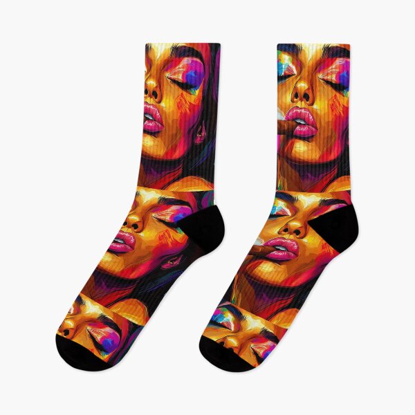 Item preview, A Woman Sensual Calm - Vibrant Femme Fatale in Red Lipstick Smoking Cigar in Bold Multicolor Expression designed and sold by OlfactoART Studio.