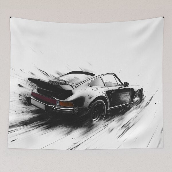 Item preview, 930 Turbo in motion Sumi Ink illustration designed and sold by blackdogshop.