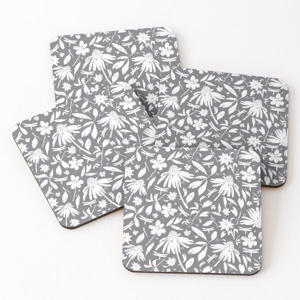 Item preview, Dragonflies and Cone Flowers, White and Gray designed and sold by Lynne Adams.