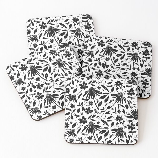 Item preview, Dragonflies and Cone Flowers, Black on White designed and sold by Lynne Adams.