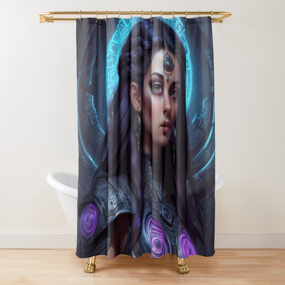 Trellia Valerius, Guardian Of The Eternal Sanctum Of Aerilon AI Concept Art by Xzendor7 | Her Alluring Enchanting Gaze 3 Trellia Valerius, Guardian Of The Eternal Sanctum Of Aerilon Mesmerizing AI Concept Art by Xzendor7 Decorative Art Print Shower Curtain