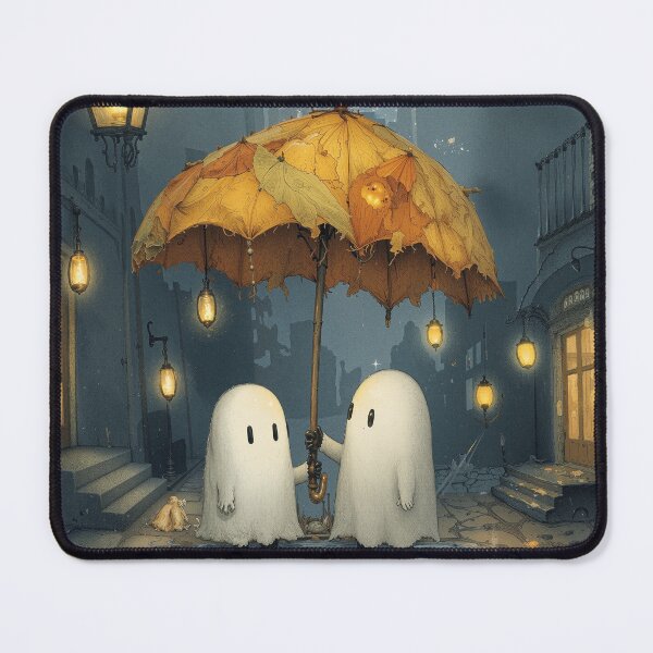 Item preview, Cute Ghosts Under Autumn Umbrella – Rainy Courtyard Wall Art Print | Whimsical Halloween Decor | Cozy Ghost Poster | Portrait Art #6 designed and sold by LastOneArtOff.