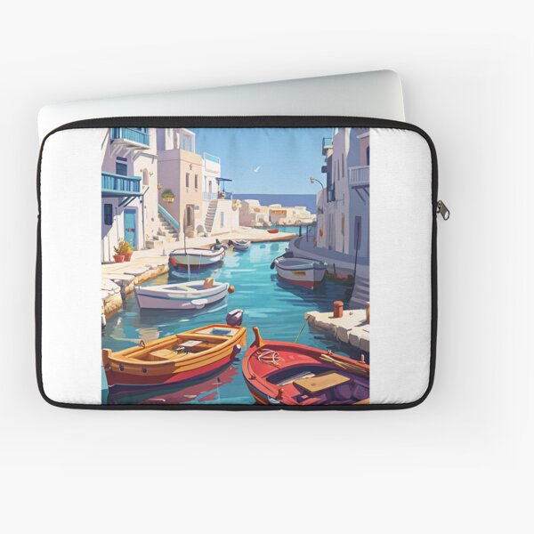 Item preview, Italy painting, boats print, pastel summer Italy art, retro coastal decor, large room printable wall art designed and sold by LastOneArtOff.