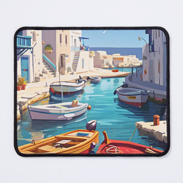 Item preview, Italy painting, boats print, pastel summer Italy art, retro coastal decor, large room printable wall art designed and sold by LastOneArtOff.
