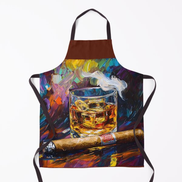 Artikelvorschau, Genießen Sie den Moment in lebendigen Farben – Whisky auf Eis mit brennender Zigarre und spiralförmigem Rauch in kräftigen Pinselstrichen entworfen und verkauft von OlfactoART Studio.