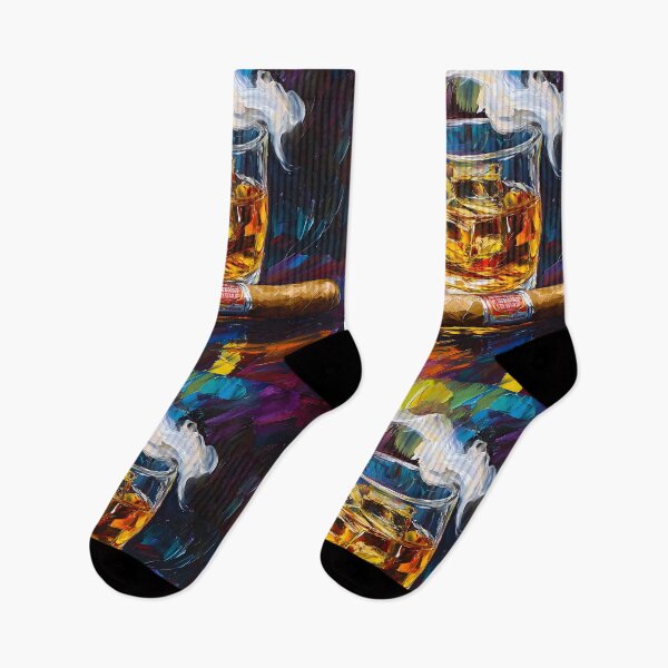 Item preview, Savor the Moment in Vivid Color - Whiskey on Ice with Lit Cigar and Spiraling Smoke in Bold Brushstrokes designed and sold by OlfactoART Studio.