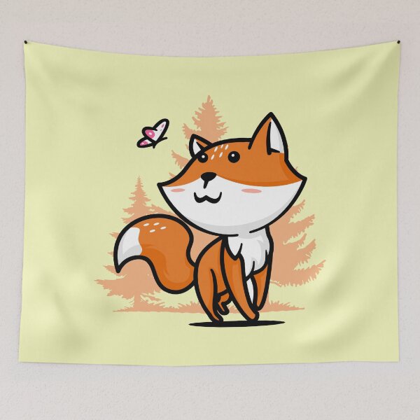 Item preview, cute red fox with butterfly designed and sold by yuki-hana.