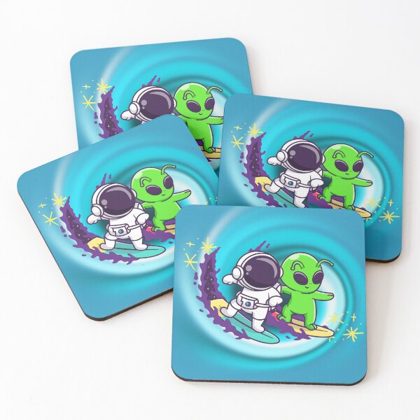 Item preview, Cosmic Surf Buddies – Astronaut & Alien on a Teal and Purple Wave designed and sold by Miss Dewberry.