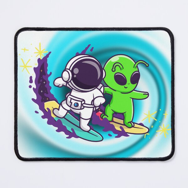 Item preview, Cosmic Surf Buddies – Astronaut & Alien on a Teal and Purple Wave designed and sold by Miss Dewberry.