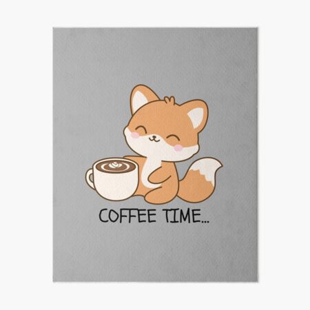 Item preview, Cute Adorable Orange Fox Drinking Coffee with Coffee Time Text art designed and sold by VENOHA.