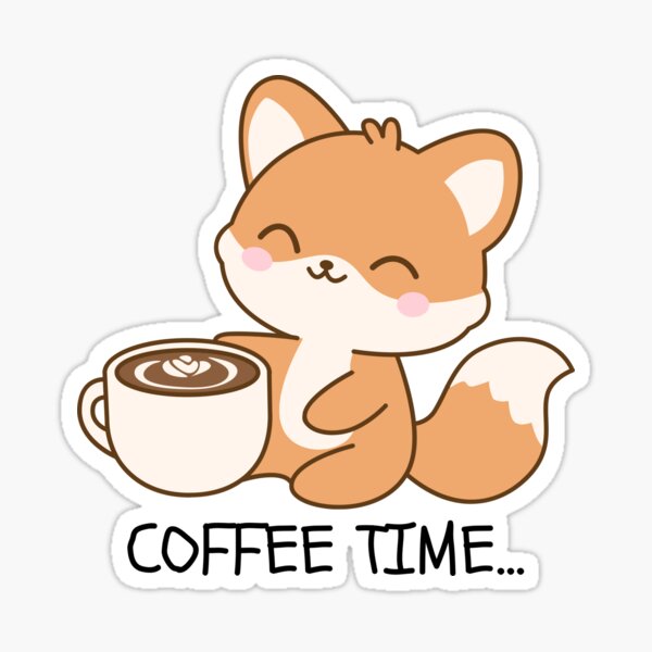 Item preview, Cute Adorable Orange Fox Drinking Coffee with Coffee Time Text art designed and sold by VENOHA.