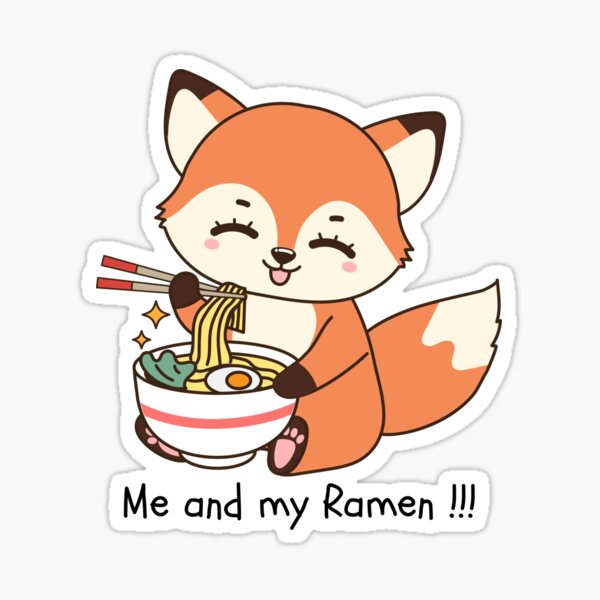 Item preview, Cute Adorable Orange Fox Eating Ramen with Me and My Ramen Text art designed and sold by VENOHA.