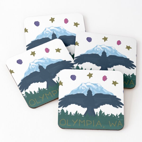 Item preview, Olympia Washington Crow with berries and Mt Rainier  designed and sold by abitofaromantic.