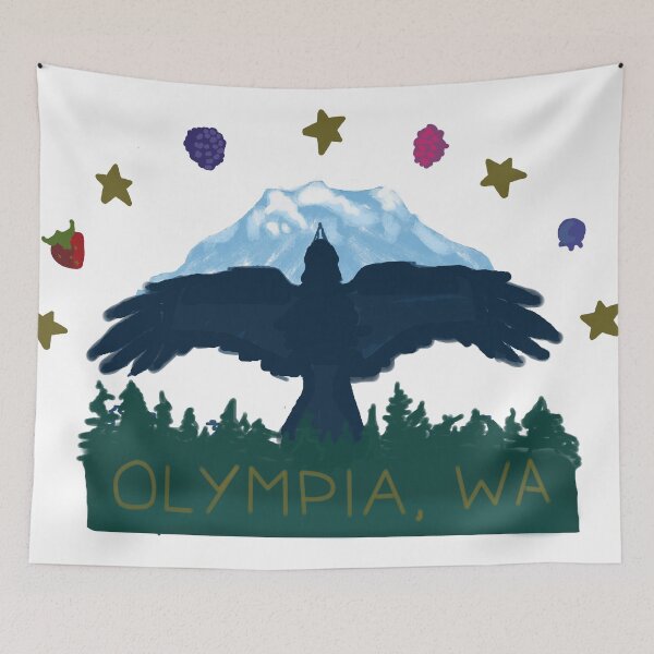 Item preview, Olympia Washington Crow with berries and Mt Rainier  designed and sold by abitofaromantic.