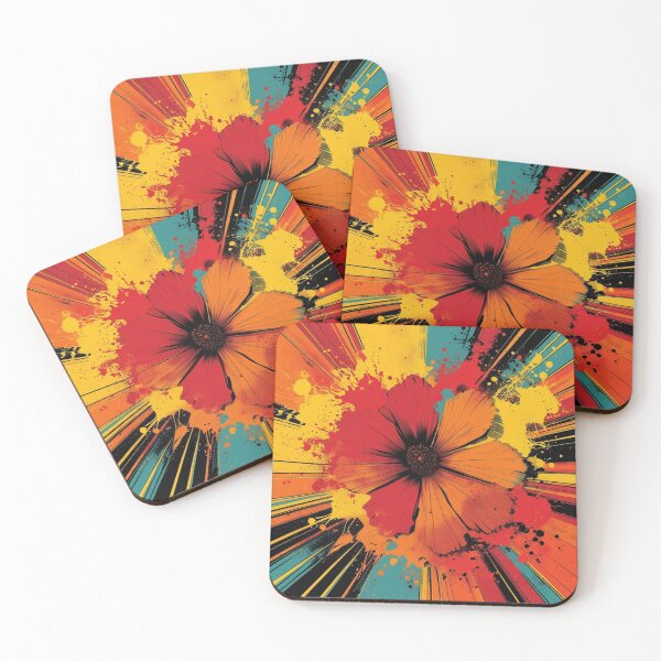Item preview, Solar Bloom – Autumn Splatter Flower in Psychedelic Retro Colors designed and sold by Harmonic_Layers.