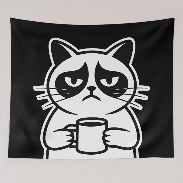 Item preview, GRUMPY CAT WITH COFFEE MUG – MINIMALIST LINE ART designed and sold by my-plague.