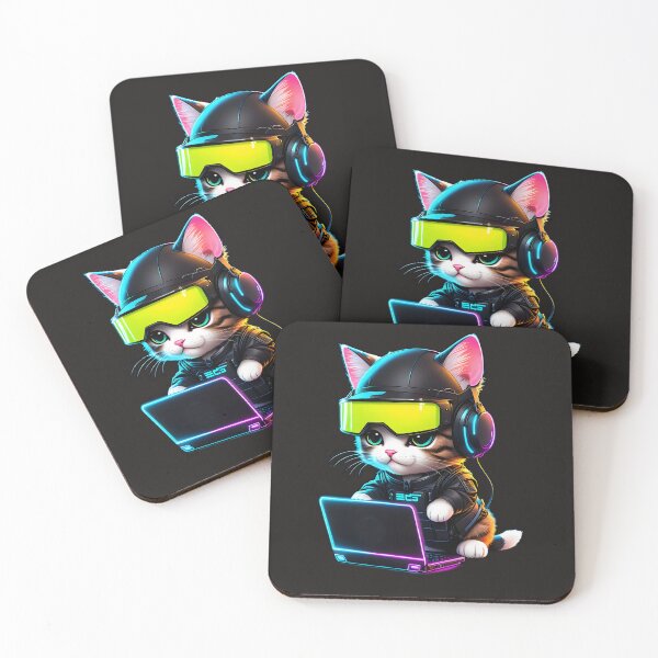 Item preview, Cyberpunk Chibi Cat - 3D Neon Cat with Laptop designed and sold by Mood-Natural.