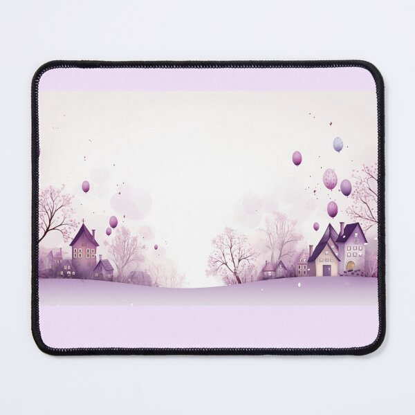 Item preview, Lavender illustration of comical homes and balloons floating above designed and sold by Roxane Bay.