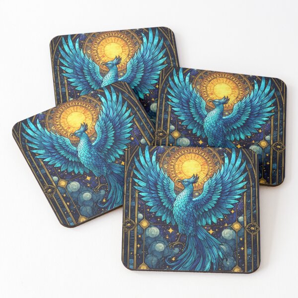 Item preview, Vidriera azul Fénix, criatura mítica, animal de fantasía designed and sold by The Dream Lab.
