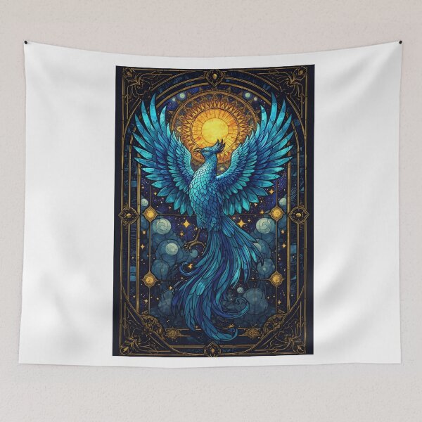 Item preview, Phoenix blue stained glass, Mythical creature, Fantasy animal designed and sold by The Dream Lab.