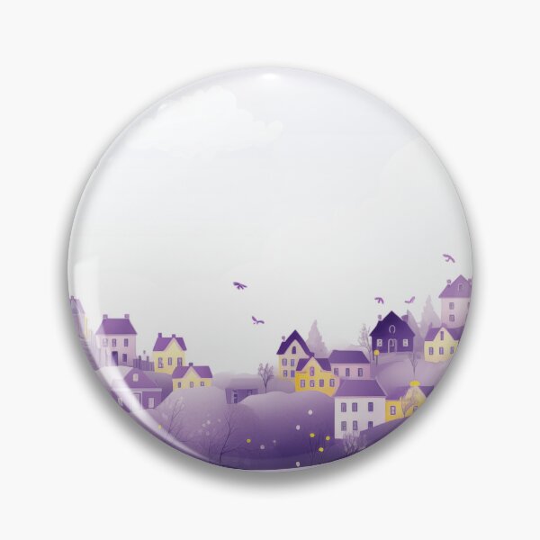 Item preview, Whimsical Lavender illustration of homes and balloons floating above designed and sold by Roxane Bay.
