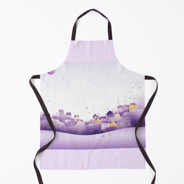 Item preview, Whimsical Lavender illustration of homes and balloons floating above designed and sold by Roxane Bay.