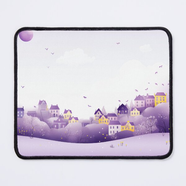 Item preview, Whimsical Lavender illustration of homes and balloons floating above designed and sold by Roxane Bay.