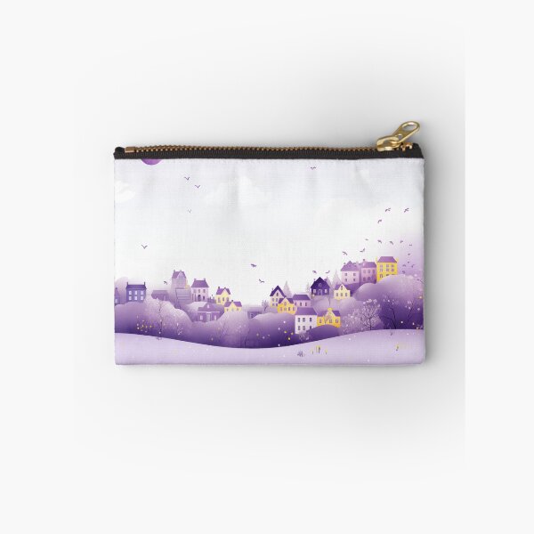 Item preview, Whimsical Lavender illustration of homes and balloons floating above designed and sold by Roxane Bay.