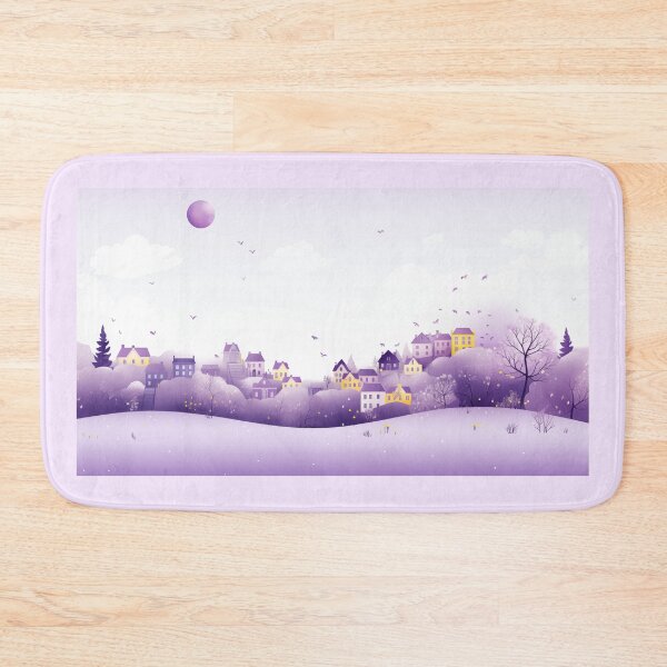 Item preview, Whimsical Lavender illustration of homes and balloons floating above designed and sold by Roxane Bay.