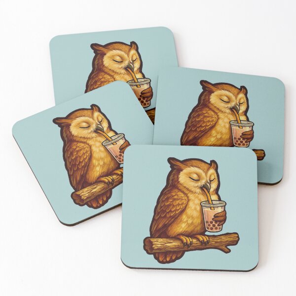 Item preview, Owl Drinking Boba Tea designed and sold by Myra365Art.