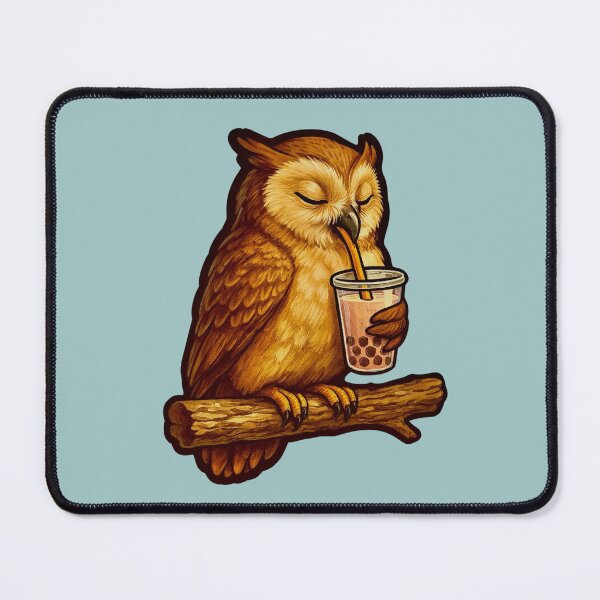 Item preview, Owl Drinking Boba Tea designed and sold by Myra365Art.