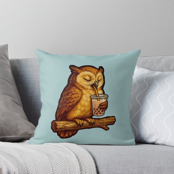 Item preview, Owl Drinking Boba Tea designed and sold by Myra365Art.