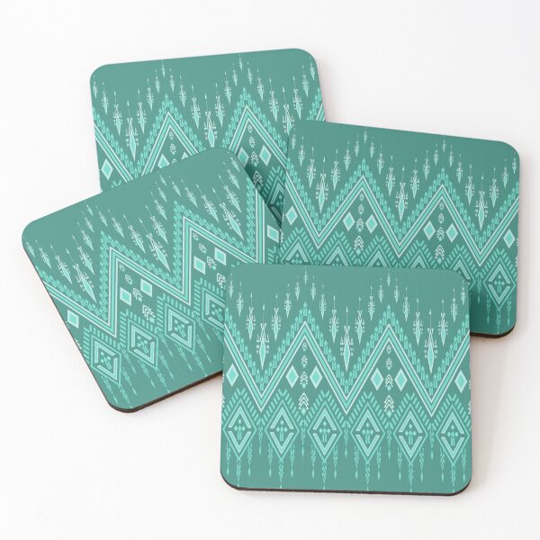 Item preview, Thai Geometric Fabric Pattern - Teal & White Ethnic Textile Design designed and sold by DesignByNui.