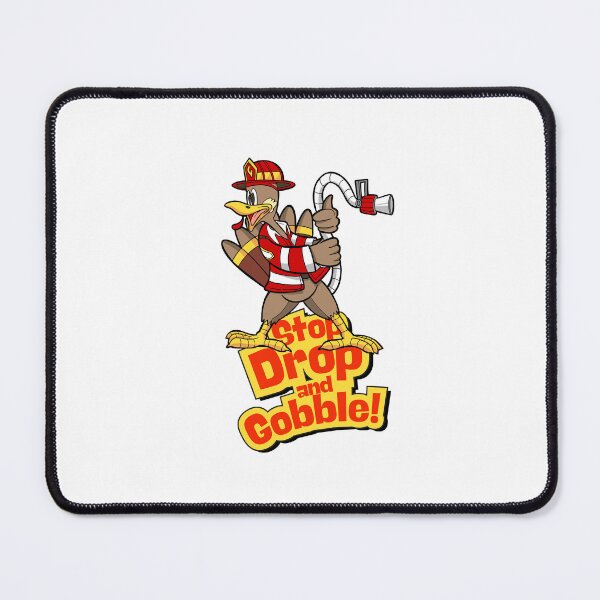 Item preview, stop drop and gobble, Funny Thanksgiving Turkey Firefighter Cartoon Character Illustration designed and sold by StairheadStore.