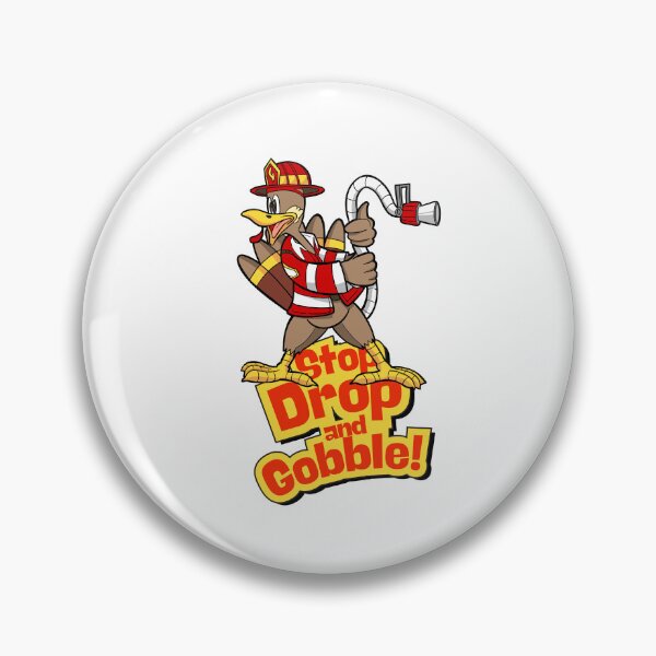 Item preview, stop  drop and gobble, Funny Thanksgiving Turkey Firefighter Cartoon Character Illustration designed and sold by StairheadStore.