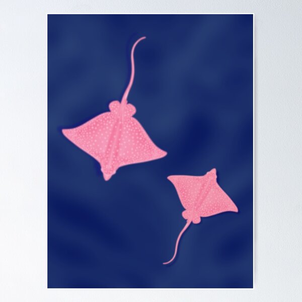 Item preview, Spotted Eagle Ray Navy Pink Ocean Print Poster designed and sold by NatsPrintCorner.
