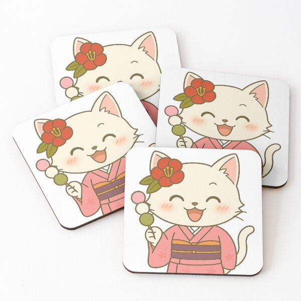 Item preview, Smiling Kimono Cat with Dango – Nekoko Tsubaki designed and sold by NEKOKO BIYORI.