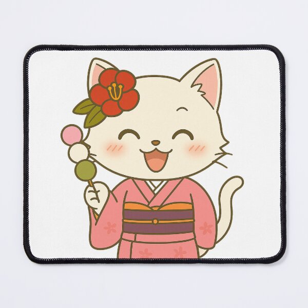 Item preview, Smiling Kimono Cat with Dango – Nekoko Tsubaki designed and sold by NEKOKO BIYORI.