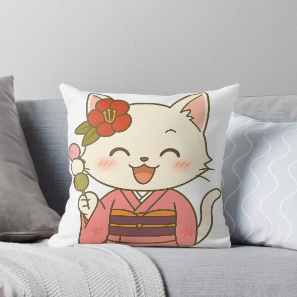 Item preview, Smiling Kimono Cat with Dango – Nekoko Tsubaki designed and sold by NEKOKO BIYORI.