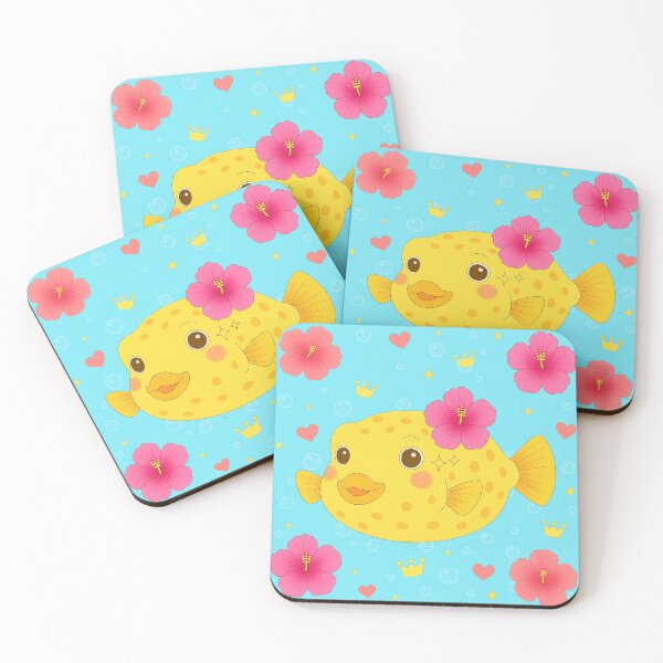 Item preview, Yellow Boxfish and Hibiscus - Blue designed and sold by HIMEKARI.