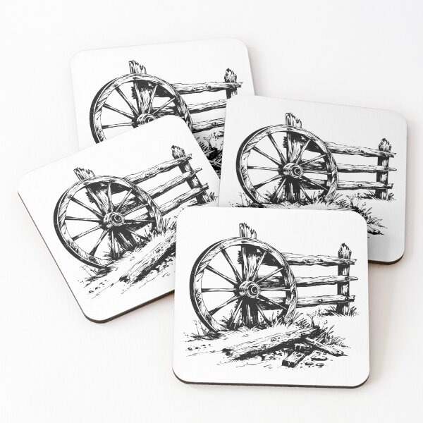 Item preview, Rustic Wagon Wheel and Fence | Black and White Western Country Art designed and sold by inkoutninja.