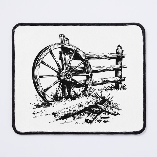 Item preview, Rustic Wagon Wheel and Fence | Black and White Western Country Art designed and sold by inkoutninja.