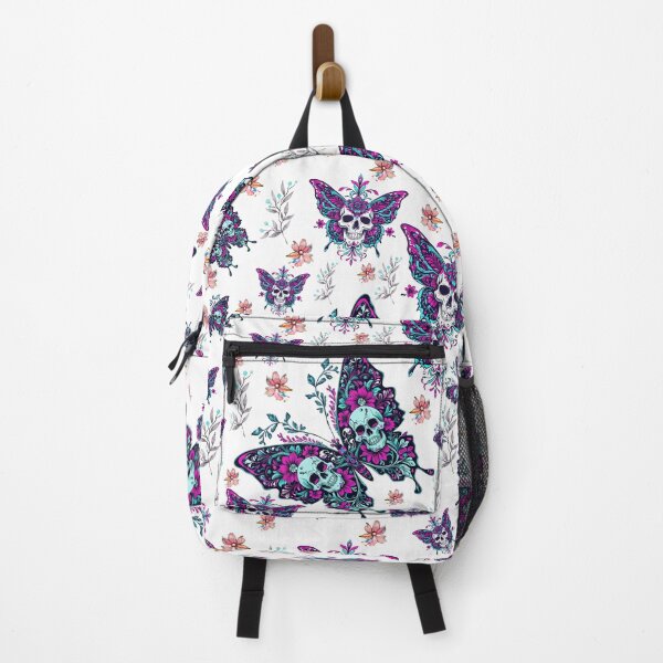 Item preview, Skull Butterfly Floral Pattern – Gothic Sugar Skull Wings on Soft Boho Background designed and sold by SnarkyTextStudiO.