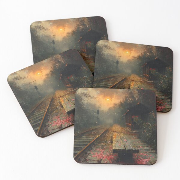Item preview, Rainy Train Stop with Fallen Petals designed and sold by AITuneSphere.