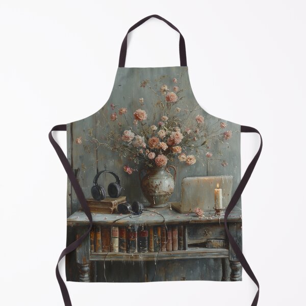 Artikelvorschau, Vintage Schreibtisch mit Blumen und Kopfhörern entworfen und verkauft von AITuneSphere.