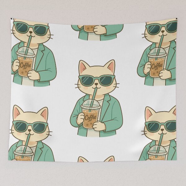 Item preview, Cool Cat Drinking Iced Coffee designed and sold by rachada99.